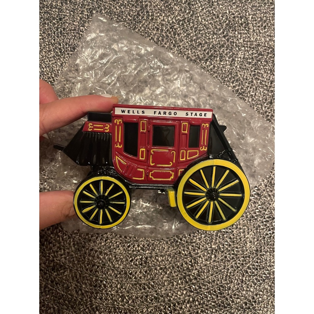 Wells Fargo Bank Stagecoach Metal Coin Bank Vintage San Francisco with Key Red